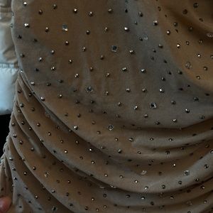 One Shoulder Ruched Rhinestone Windsor Midi Dress